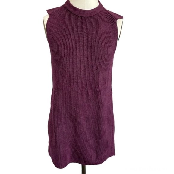 Aritzia Wilfred Burgundy Palmier 100% Wool Sleeveless Sweater Tunic - XS/S ❤️ - Picture 3 of 10